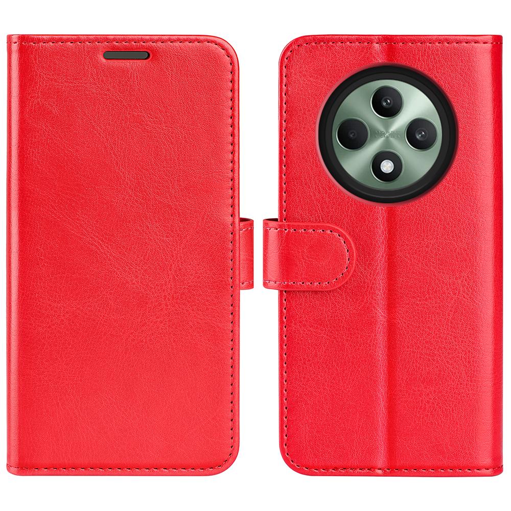 

For Oppo Reno12 F 5G Case Crazy Horse Texture Leather Stand Phone Cover with Wallet Red