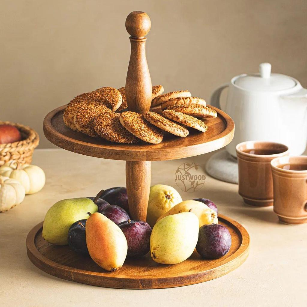 Présentoir De Cake Presentoir à Gâteau 2 étages En Bois Vintage Presentoir A Gateau