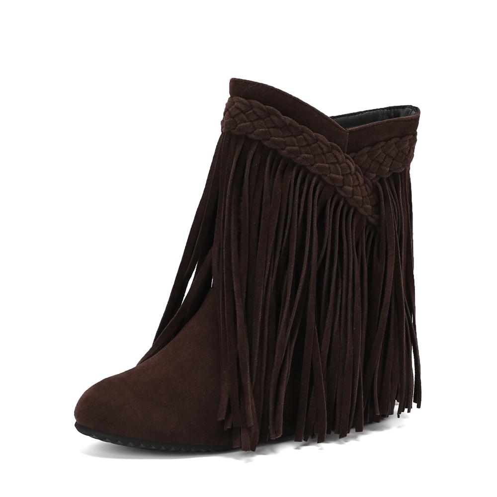 Mote 2025 Mote Høst Vinter Ny Etnisk Kvinne Bohemsk Flock Dusk Skjult Mokasin Ankelstøvletter Støvletter Frynser Kvinne Slip-On Sko