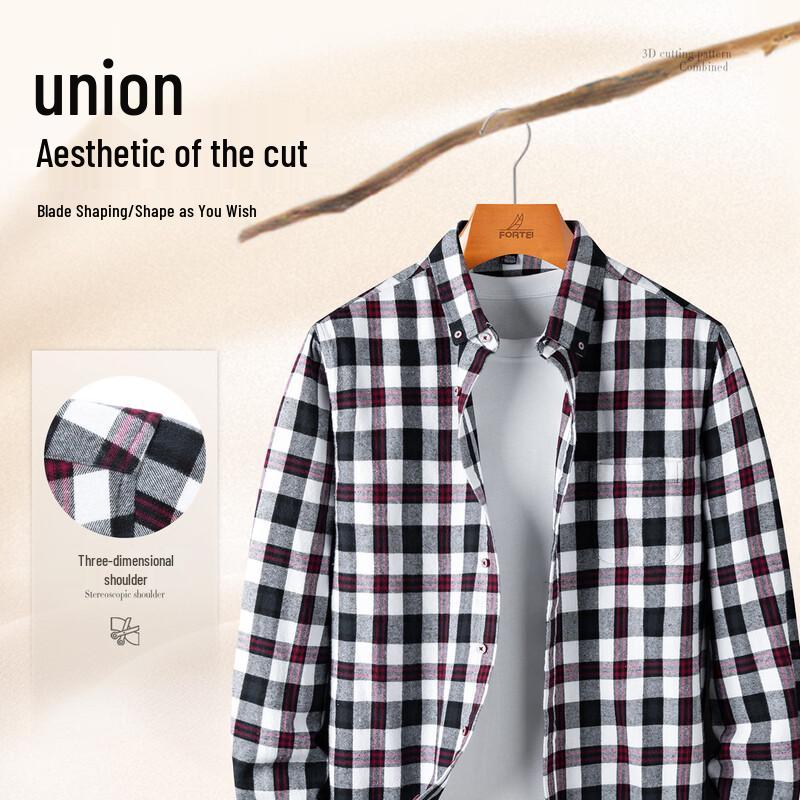Men's 100% Cotton Brushed Plaid Long-Sleeve Business Casual Shirt