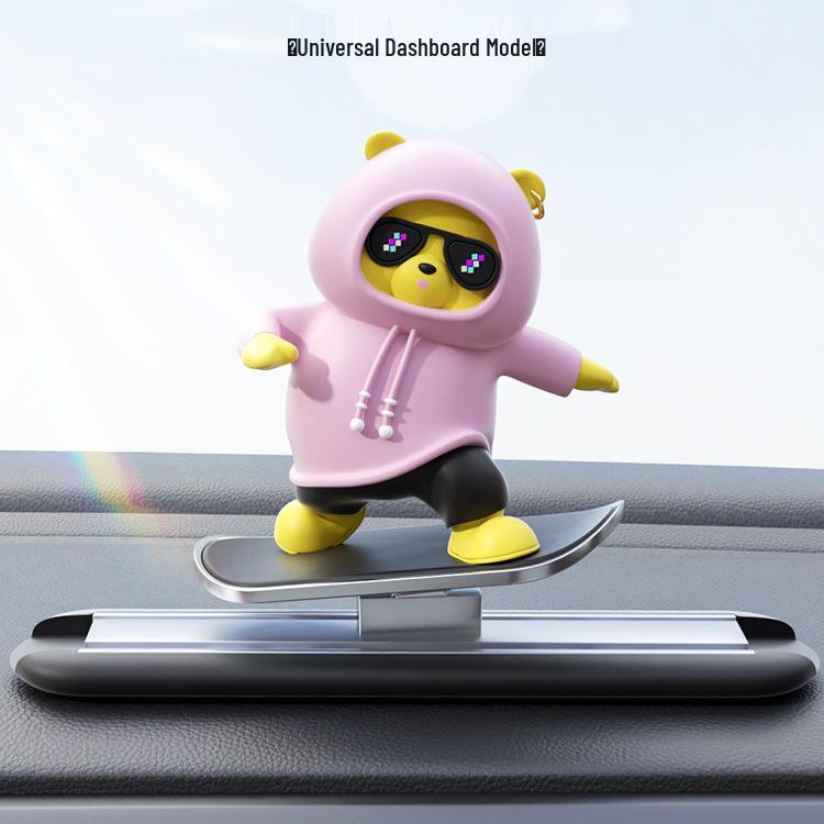 Hot-Selling Car Skateboard Bear Ornament – Creative DIY Wiggle Bear Cartoon Decoration