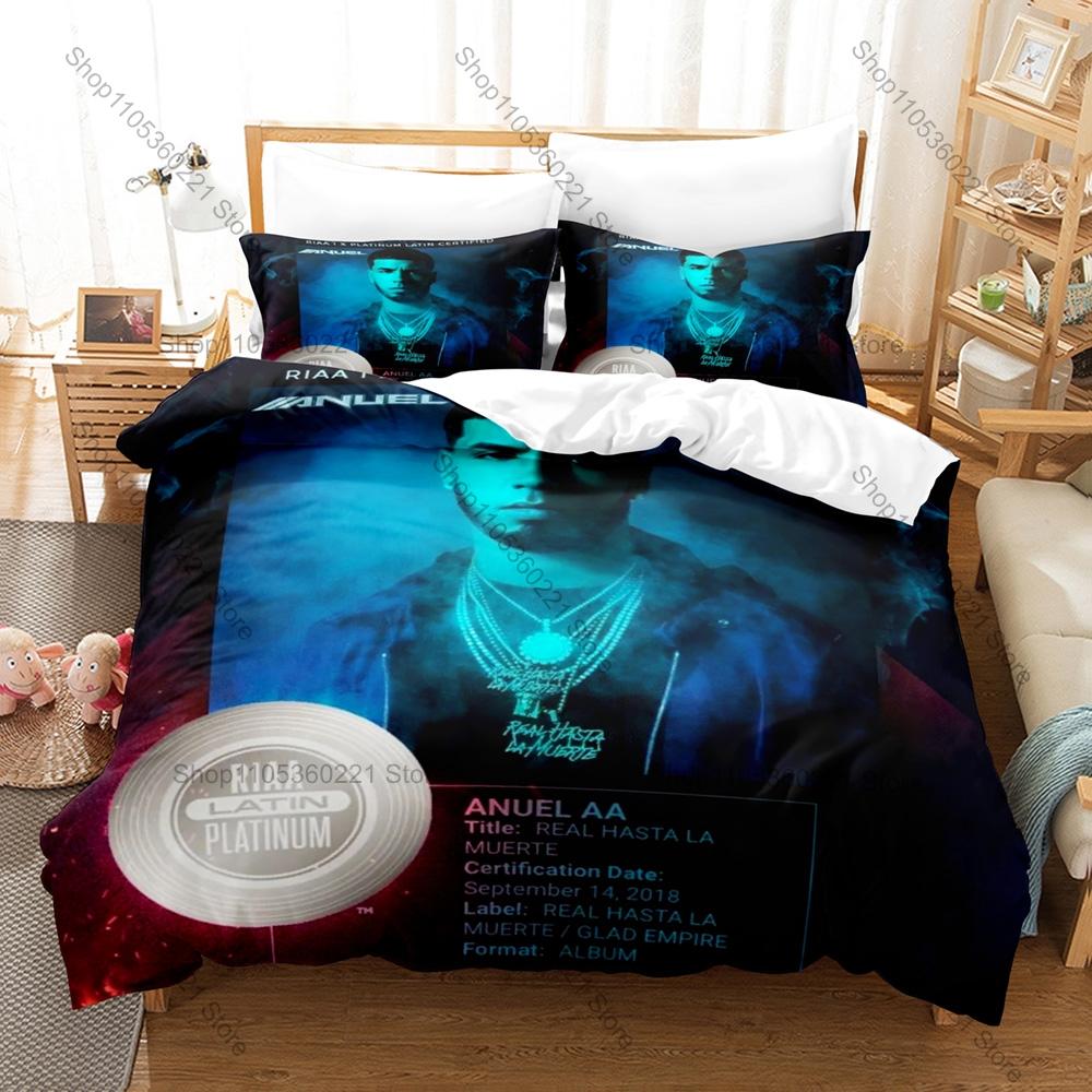 Personality Rapper Anuel AA Bedding Set New Real Hasta La Muerte Printed Brushed Microfiber Duvet Cover Pillowcase For Fans Bedr
