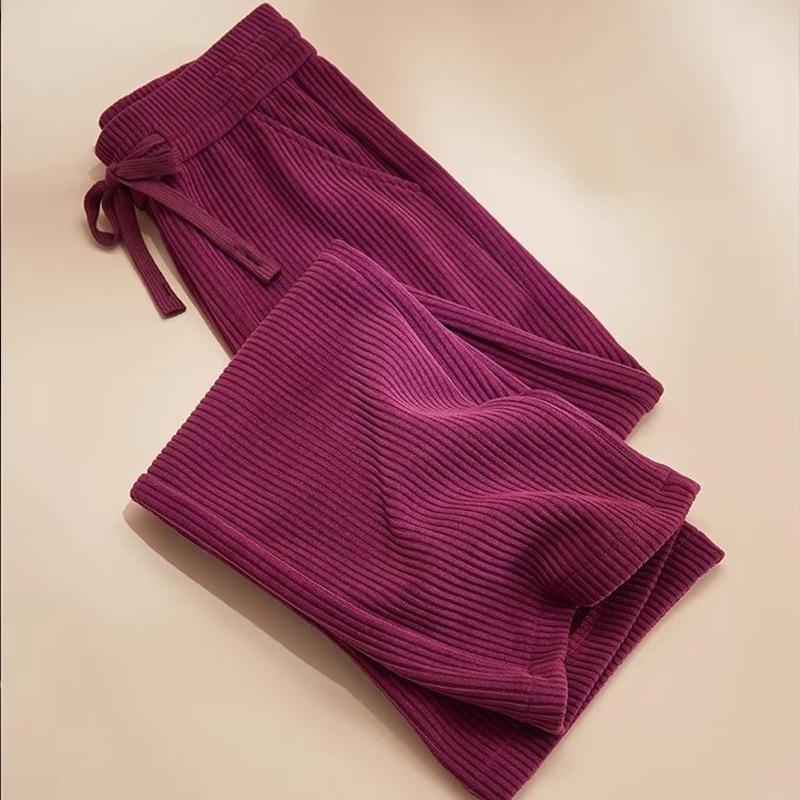 

White Corduroy Velvet Wide-Leg Pants for Women - 2025 Autumn/Winter Trend: Thick, Loose, Slimming Straight-Leg Style M