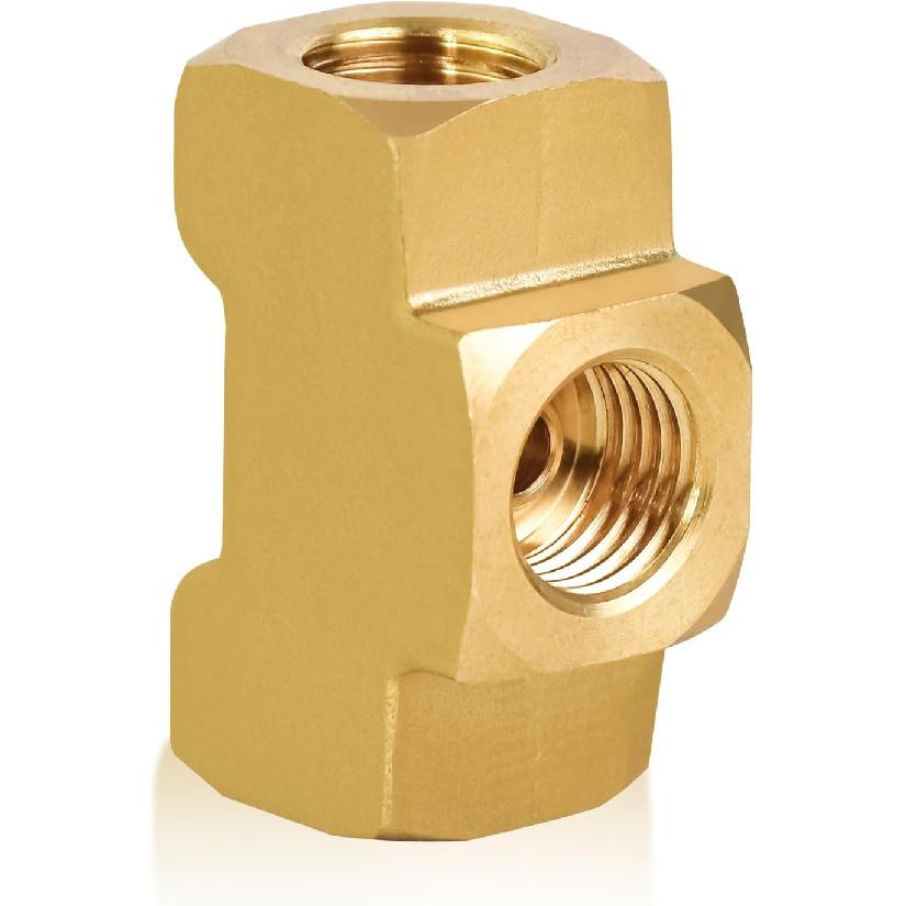 MuHize Raccordo a T per Tubo Freno 4 Pezzi - Tubo da 3/16" x 3/8"-24 UNF | Connettore a T in Ottone SAE/DOT per Sistemi a Doppio Svaso | Raccordo a 3 Vie a Prova di Perdita per