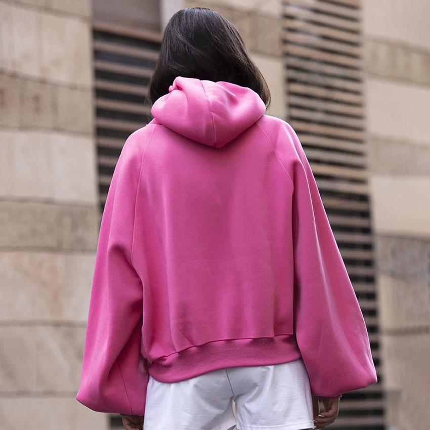 Autumn and Winter Sports Casual Fleece Hooded Sweater Women's Street Style Oversize Loose Long-sleeved Pullover Jacket