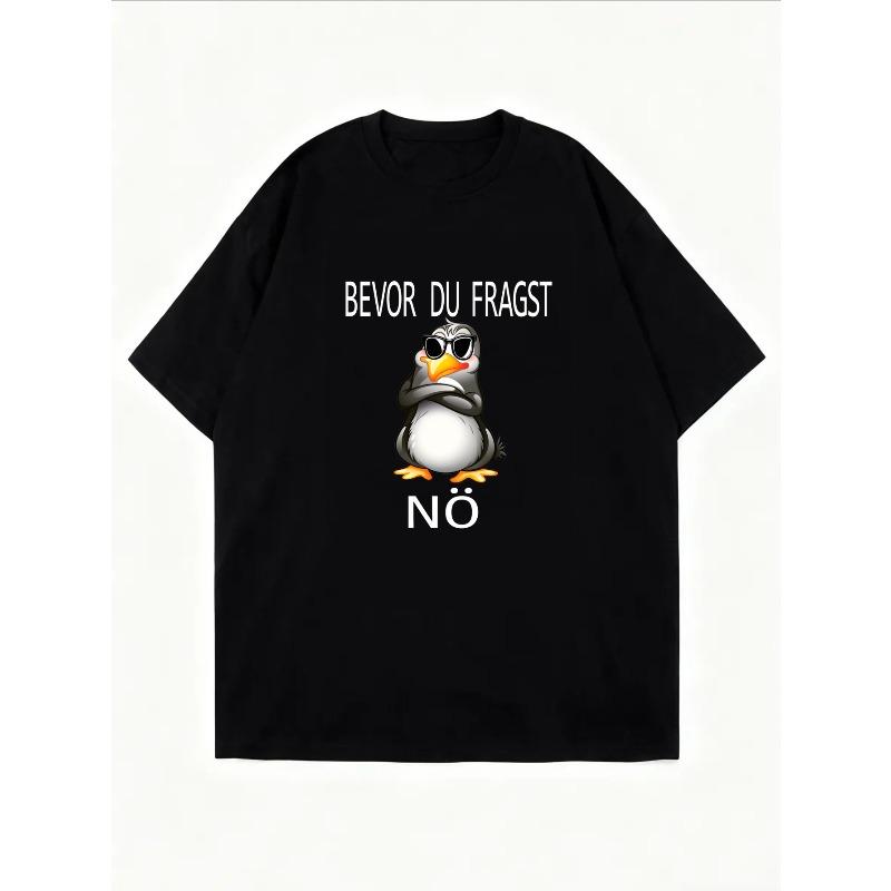 T-Shirt mit Rundhalsausschnitt Weiß Pinguin mit Sonnenbrille und Text Bevor du fragst Keine Freizeitkleidung für Damen Sommeroutfit Streetwear Mode Top