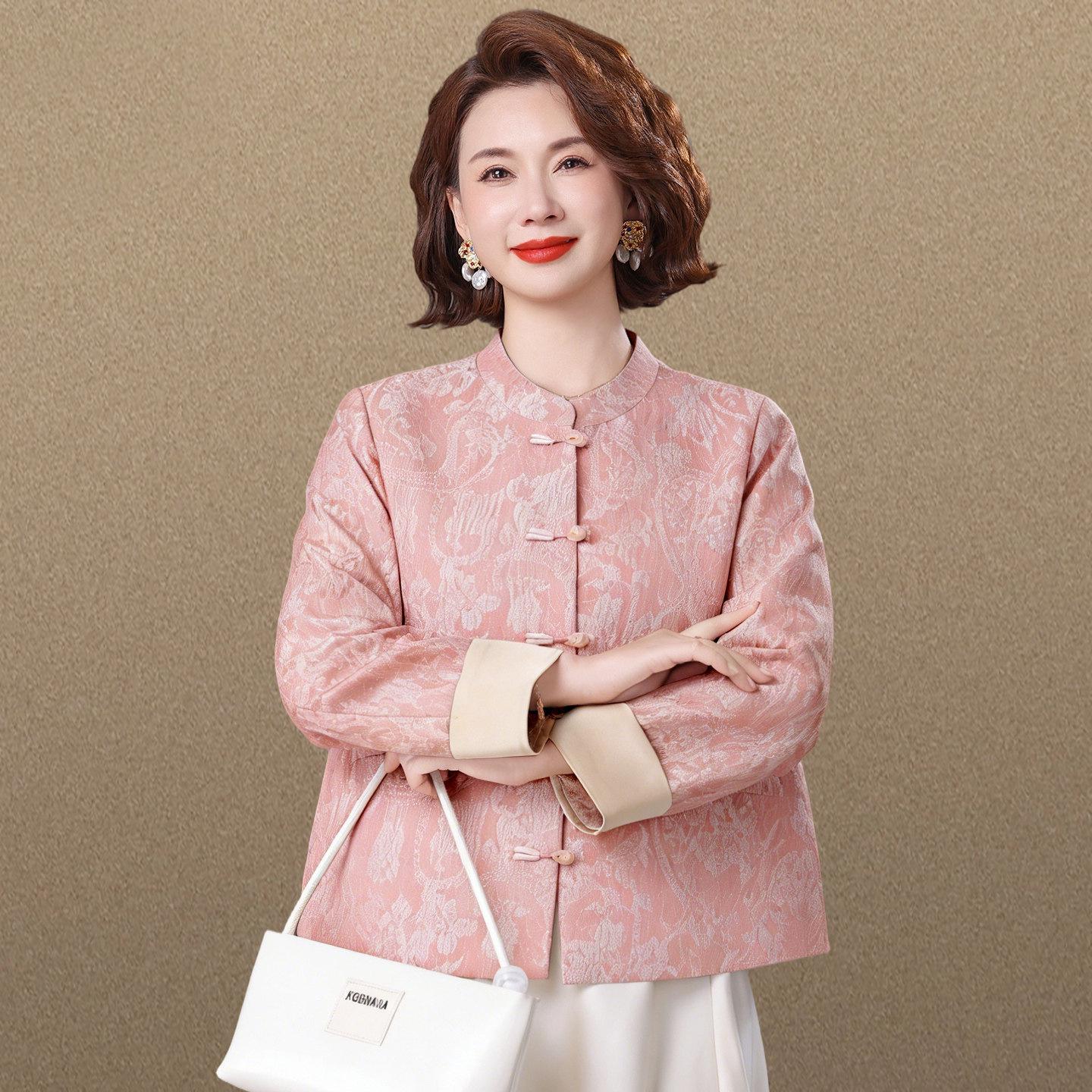 

2026 New Chinese Style Spring Jacket for Moms: Elegant Jacquard Top for Middle-Aged and Elderly Women 3XL (Recommended 141-155 lbs)