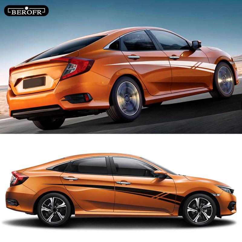 Car Hood Cover And Door Sticker Car Body Vinyl Film Decals Long Racing Sports Graphics Tuning Accessories For Honda Civic