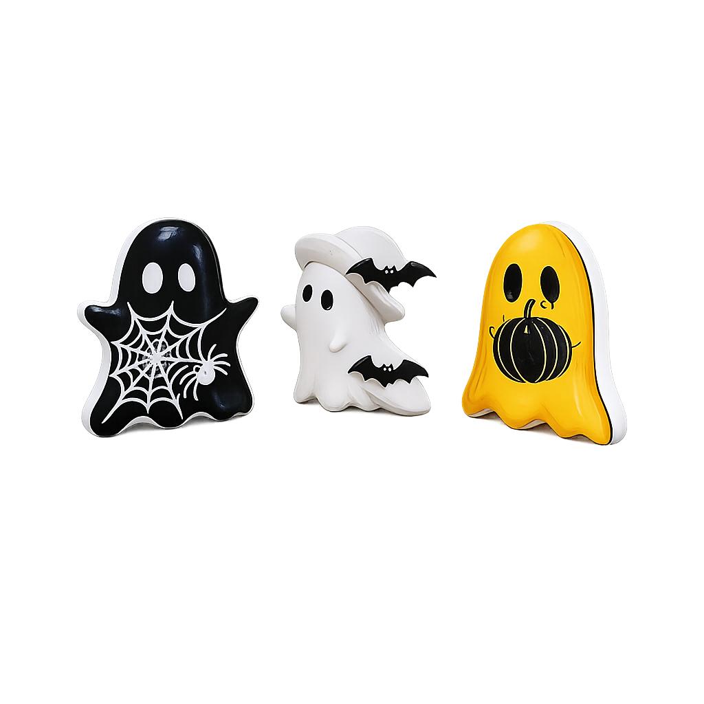 Halloween Graveyard Ghost Decorations 3pc Set Ghost Figures with Tombstones and Props for Indoor Outdoor Seasonal Display