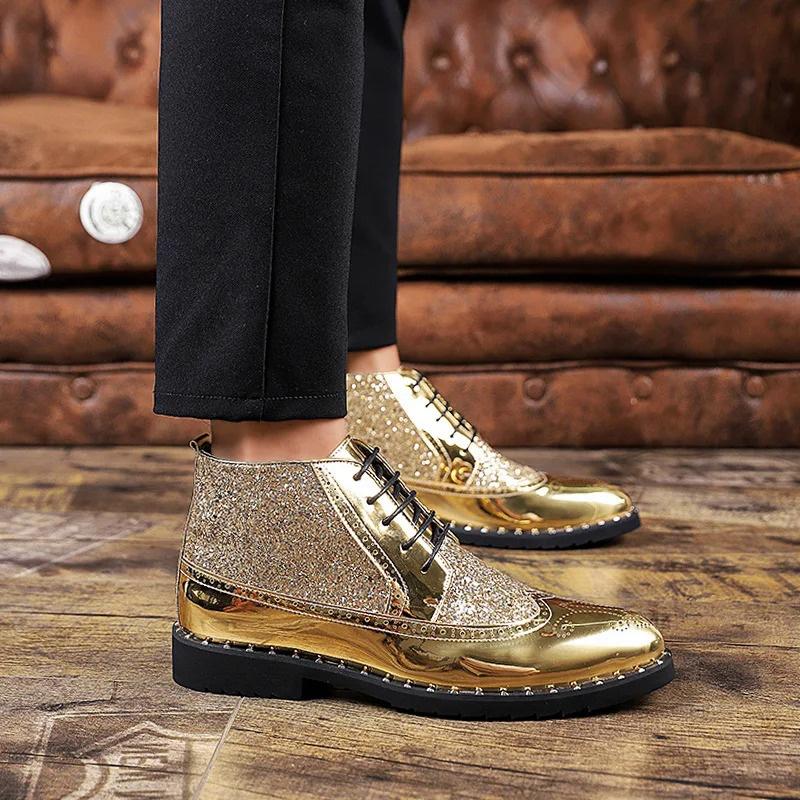 Jarní podzimní móda PÁNSKÉ ležérní oxfordské kožené boty klasický design pánské černé zlaté vysoké obchodní formální kotníkové boty