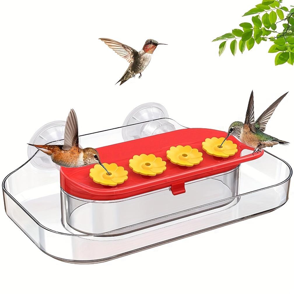 4-Station Hummingbird Feeder with Red Base and Yellow Flowers - Suction Cup Design, Plastic, No Electricity Needed, Perfect for Indoor or Outdoor Use