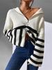 Fall Winter New Style Striped Color Block Stand Collar Knit Pullover Sweater Outerwear for Women