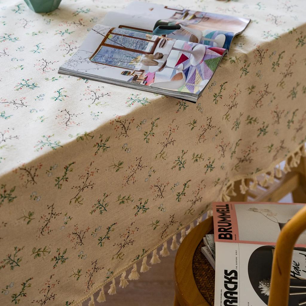 Flower Pattern Tablecloth Cotton Linen Blend Rectangular Dining Table Cover For Dining Buffet Parties And Camping Decoration