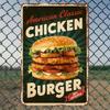 1 st American Classic Kycklingburgare Vintage Metallplåtskylt, Aluminium Väggkonst Dekor för Trädgård, Sovrum, Garage, Juldekoration