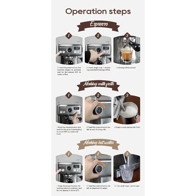 HiBREW H10A Semi-Auto Espresso Machine - 20Bar Pump (Rich Crema), 58mm Portafilter, Temp Adjustable, Stainless Steel, Cold/Hot for Home/Office
