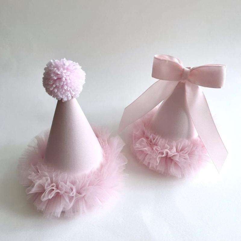 Återanvändbar Födelsedagshatt för Flickor Snygg Nonwoven Rosa Dekoration Koniska Mössor Tillbehör För FestivalEvent