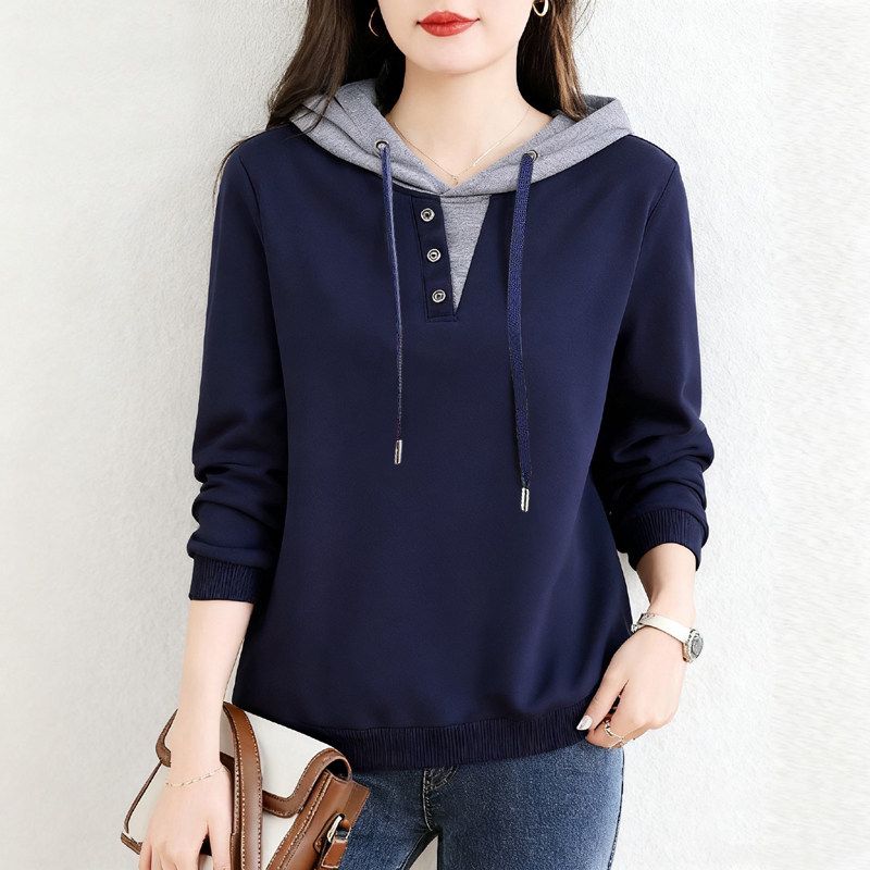 

Sale for Foreign Trade Export: 100% Pure Cotton Long-Sleeve Stylish Hooded T-Shirt for Women, Autumn, Plus Size, Casual Base Shirt, Trendy Top Royal Blue (Solid Color) L (Recommended 57.5-65kg)