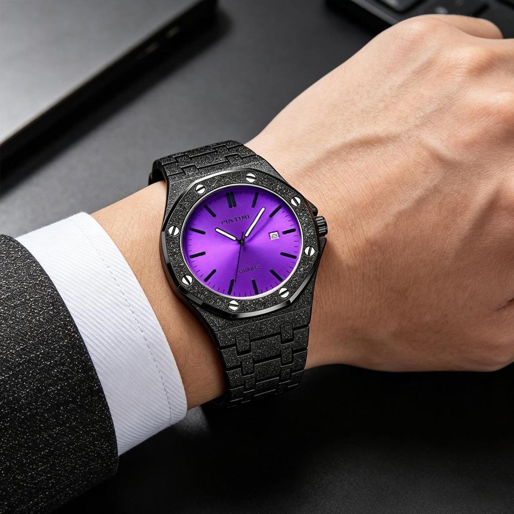 Mens Luminous Waterproof Watch Octagonal Analog Quartz Wrist Watch with Date Display