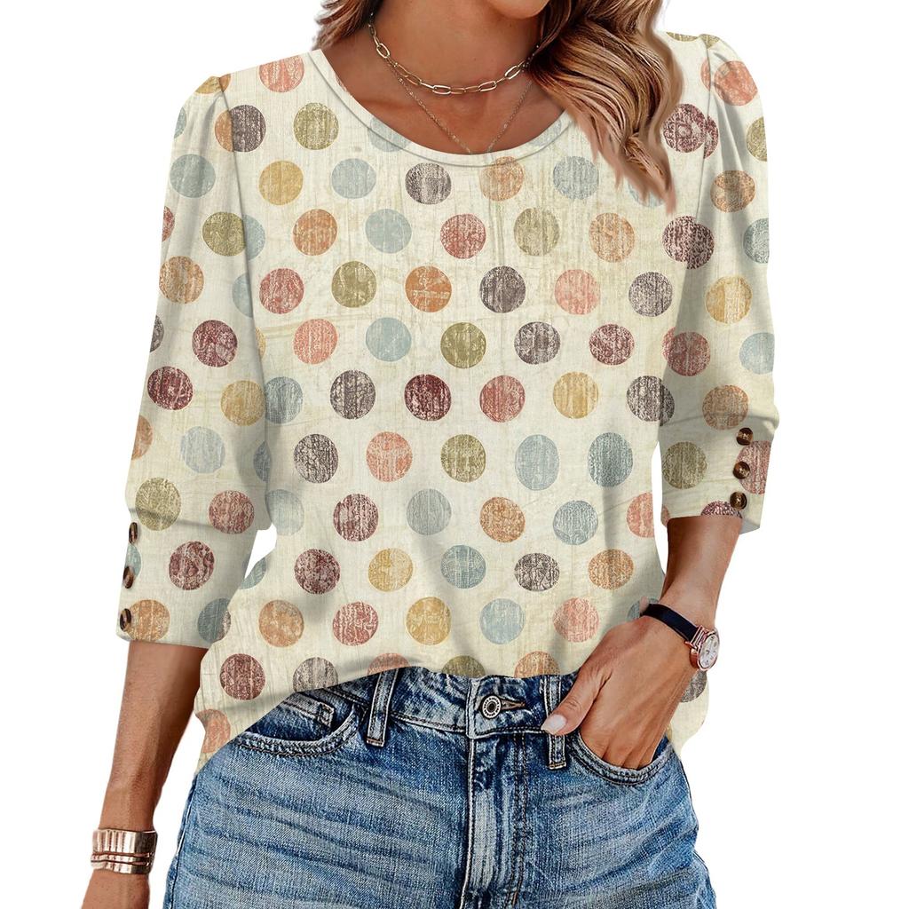 Womens Tops 3/4 Sleeve With Buttons Casual Blouses Summer Outfits Beach Vacation Clothes