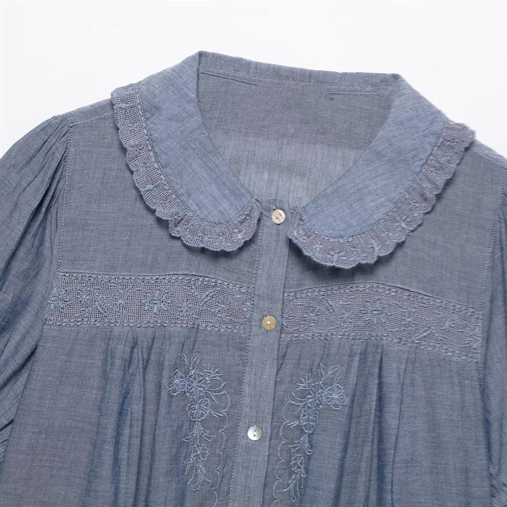 Spring/Summer 2025 Women's Floral Embroidered Single-Breasted Lapel Casual Short Shirt