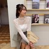 Elegant Lace Base Chiffon Shirt - Women's Autumn High-End Solid Color Top with Semi-High Collar Design