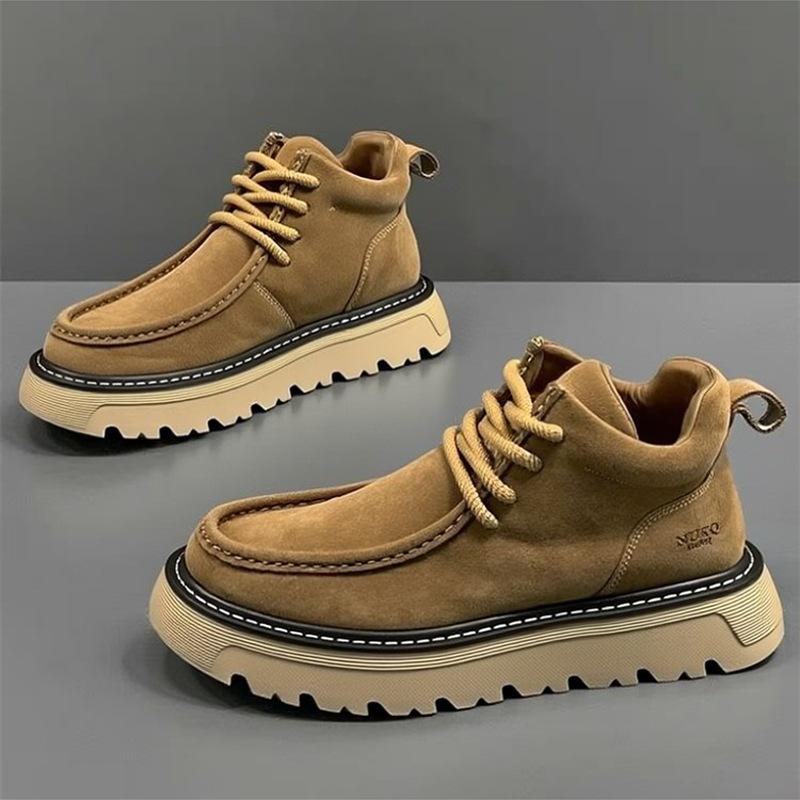 High-top shoes, winter flip leather shoes, high-end sense of leisure sports, thick-soled heightening Martin boots