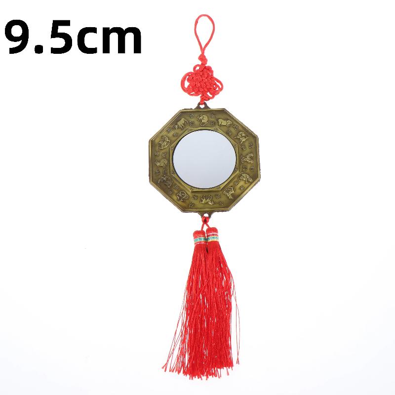 Chinese Feng Shui Yin Yang Bagua Mirror with Red Tassel Zodiac Carvings Housewarming Gift for Good Fortune Luck