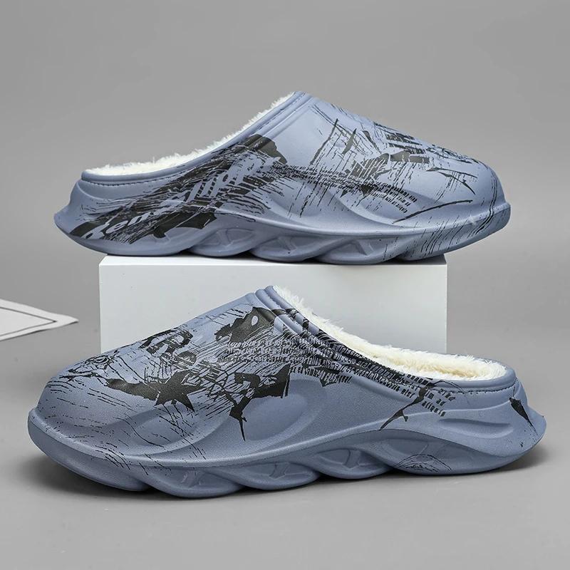 

Мужские тапочки зимние хлопковые тапочки мужские на толстой подошве нескользящие теплые хлопковые туфли для дома шлепанцы размер плюс 47 38-39 синий