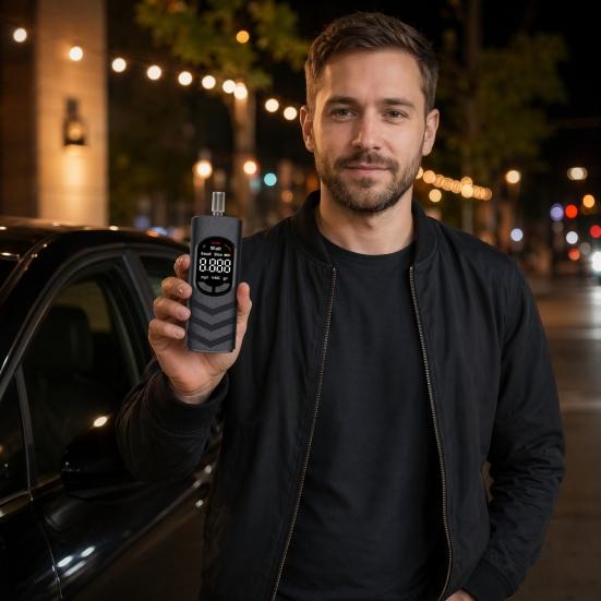 Alcolimetro Portatile, Testatore Digitale di Alcol con Display LCD e 5 Boccagli, Ricaricabile tramite USB-C, Compatto Essenziale per l'Auto e per Casa