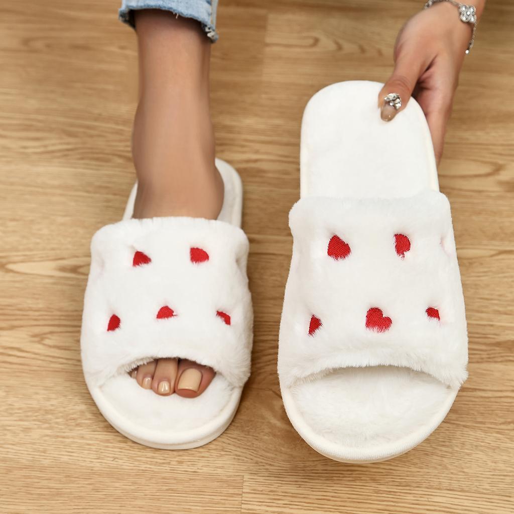 spot new women's casual open-toed fluffy slippers fashion home small love four-season slippers