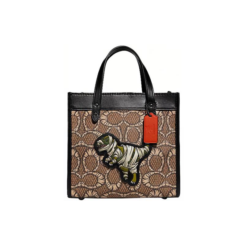 

COACH handbag Field joint model classic presbyopic canvas with leather cowhide canvas bag shoulder crossbody small size men and women same style чорний