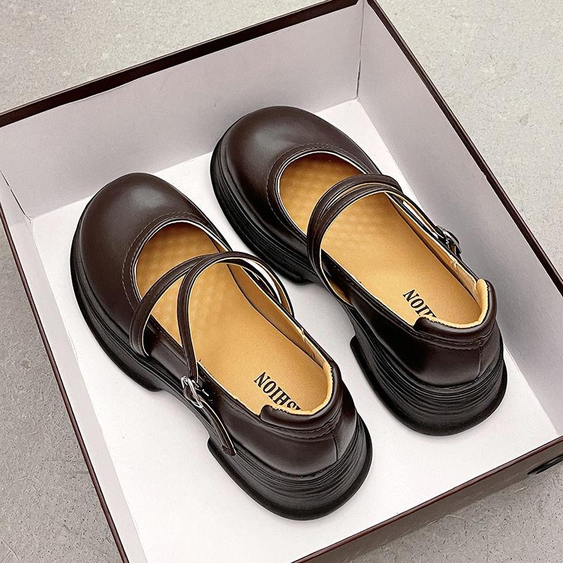 

Корейская версия платформы универсальные японские маленькие кожаные туфли для женщин 2025 новая осень ретро французские с неглубоким вырезом Мэри Джейн туфли-лодочки для женщин 35 коричневый