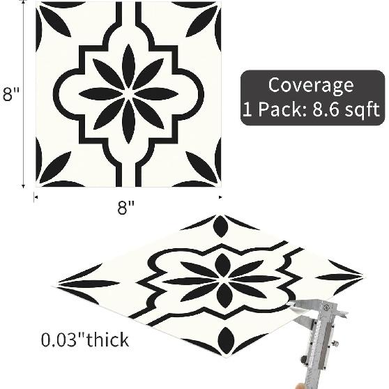 MORCART 20PCS Peel and Stick Floor Tile, 8" x 8" Vinyl Flooring Waterproof, DIY Flooring for Bathroom, Kitchen, Fireplace, Pet House, Stairs,
