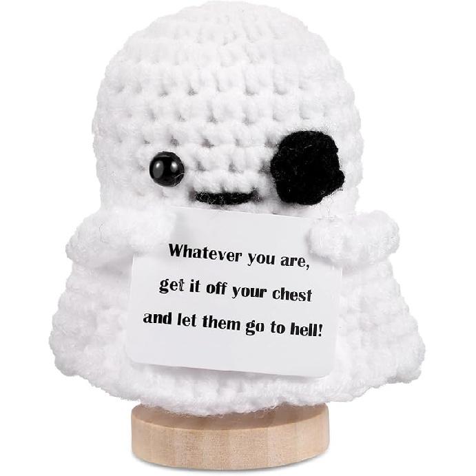 5PCS Emotional Support Crochet Doll with Base, Positive Crochet Vegetables Fruits with Positive Card Handmade Knitted Dolls Plush Cheer Up for