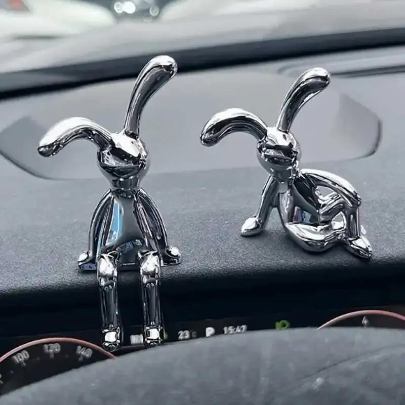 Long Eared Rabbit Statue Set of 2, Cute Cartoon Bunny Figurines, Living Room Bedroom Car Desktop Decoration Ornament Gift