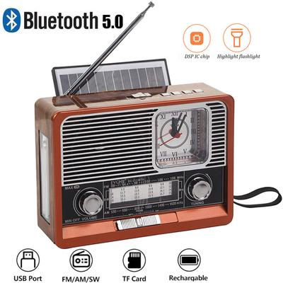 Taşınabilir Retro Radyo FM/AM/SW1-6 Radyo Alıcısı Bluetooth Hoparlör LED Işık ile Güneş MP3 Müzik Çalar Desteği USB/TF Kart/AUX
