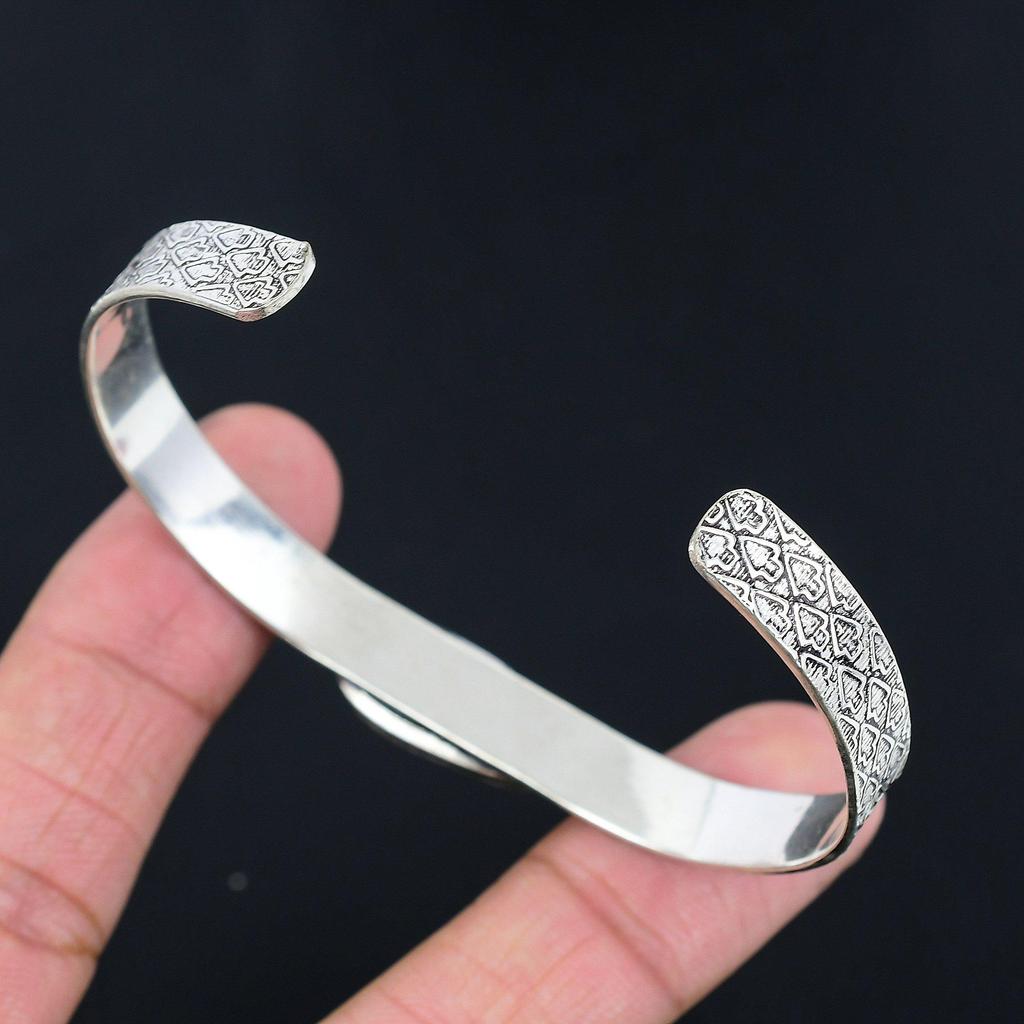 925 Sterling Silver Pear Root Chakra Natural Fossil Coral Mother Bangle Bracelet