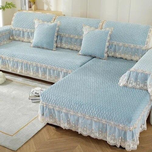 Covoraș pentru canapea cu fustă mare de culoare uni