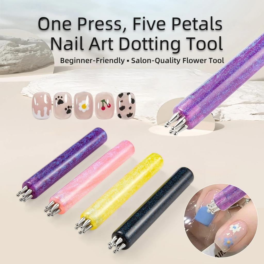 1pc DIY Nail Art 5-Petal Dotting Tool Flower Creator Fine Tip Rhinestone Pickers Glitter Handle Manicure Nail Tools Brushes