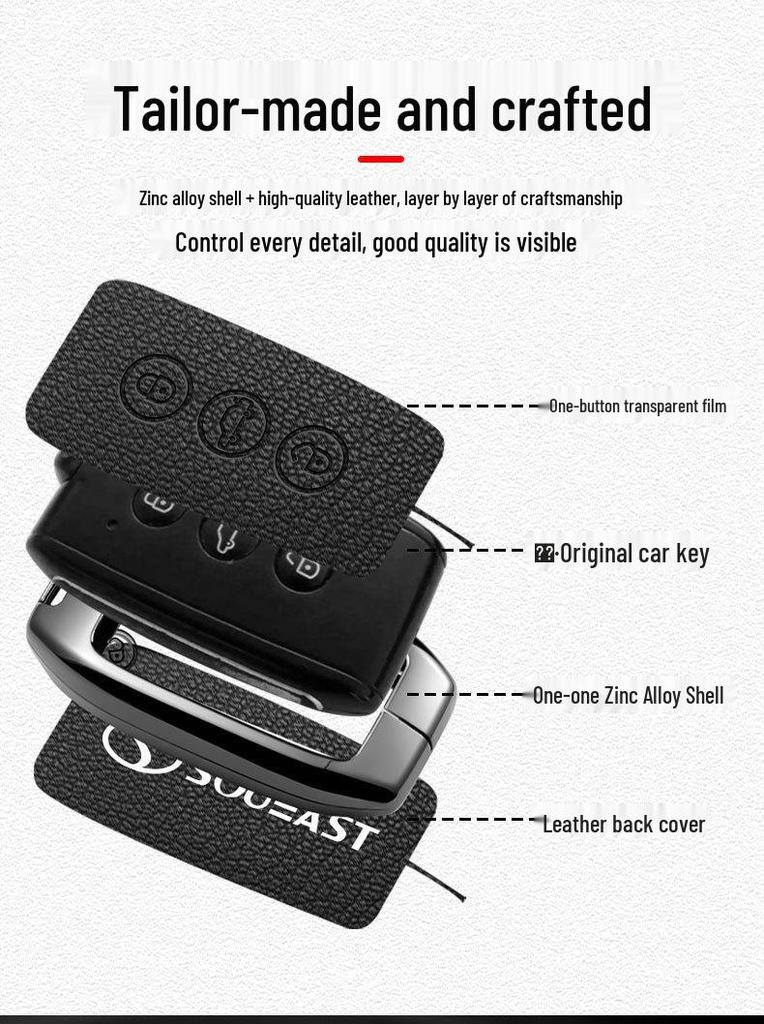 Southeast V3 Lingyue Car Key Cover: Metal Shell & Leather Lanyard - Luxury Car Accessory for Men