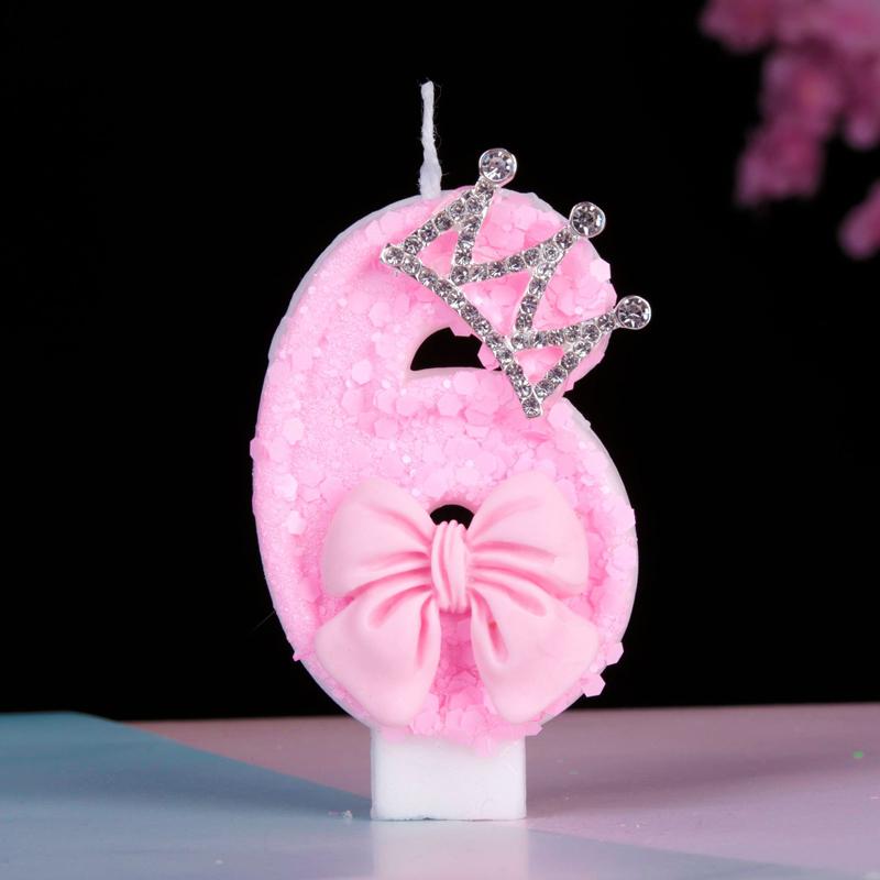 1pc Number Cake Candle Pink Glitter Birthday Candle 0-9 3D Number Candle Cake Topper Birthday Party Cake Decor