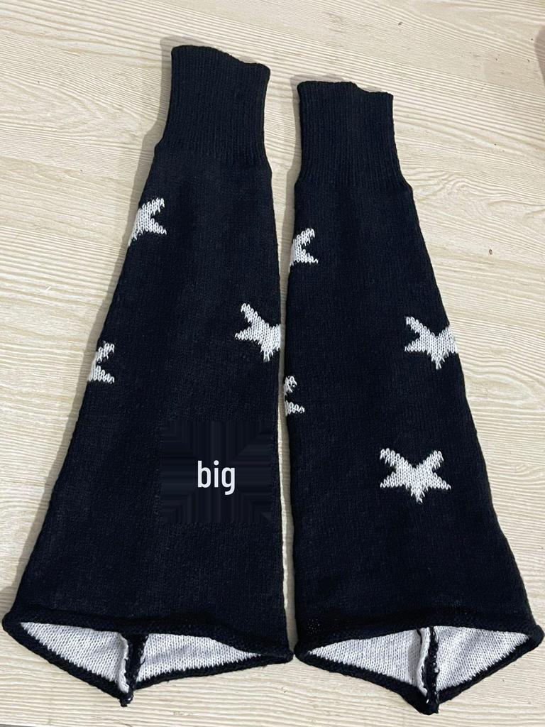 Y2K Double-Sided Wear Spicy Girl Knit Leg Warmers - Black & White Star Color Block Calf Socks