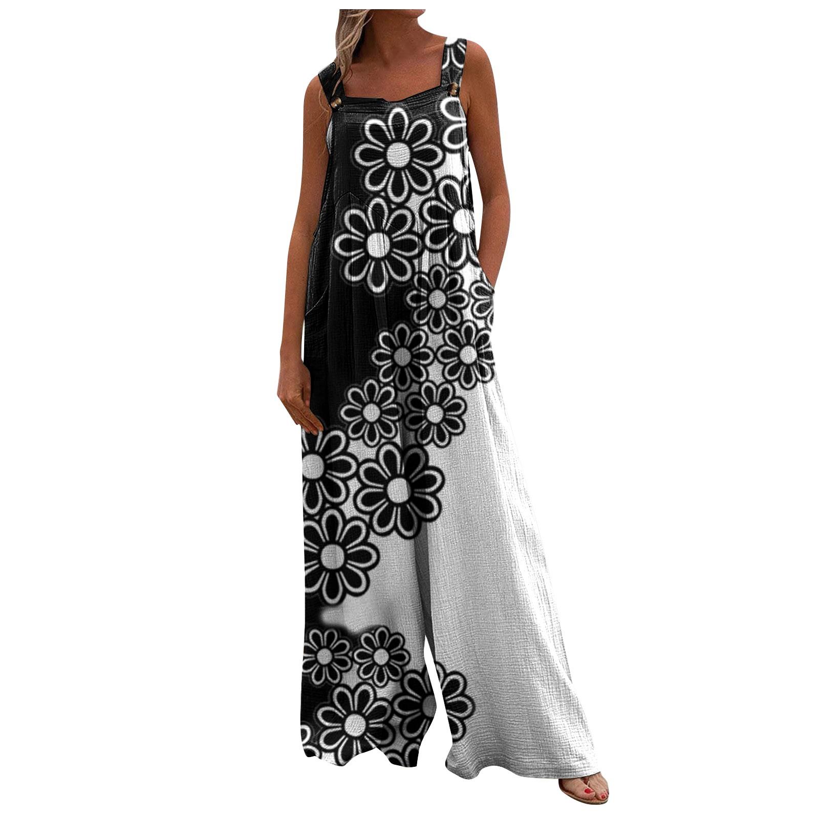 Женский повседневный свободный комбинезон без рукавов с принтом — фото 8