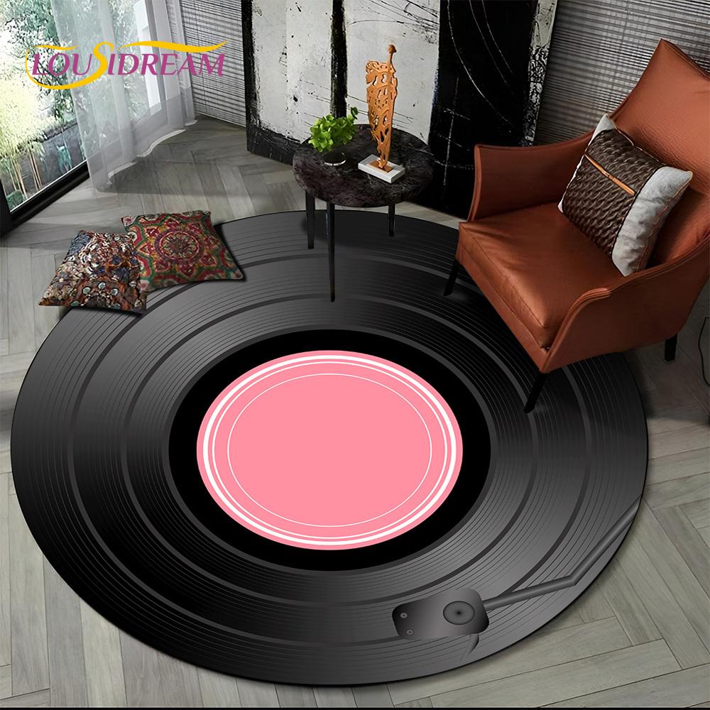 3D Vinyl Record Music DJ Screen Tape HD Round Area Rug,Carpet Rug for Living Room Bedroom Sofa Playroom Decor,Non-slip Floor Mat