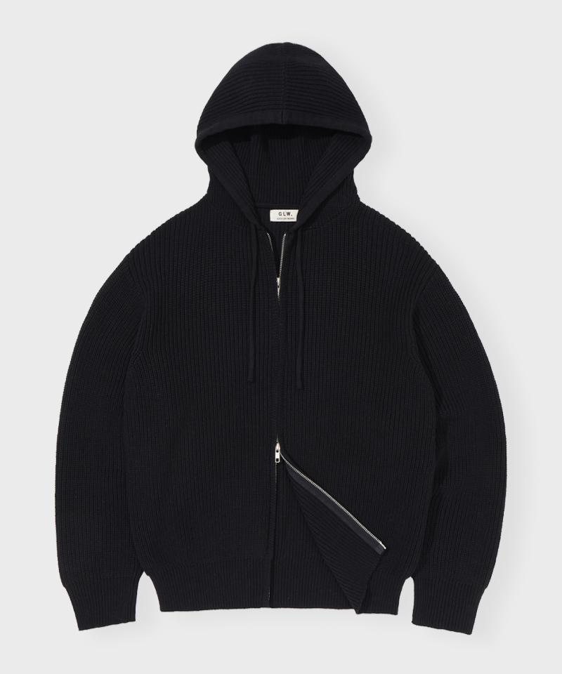 GLW Oversized Hajji Two-Way Hooded Zip-Up Knit Black