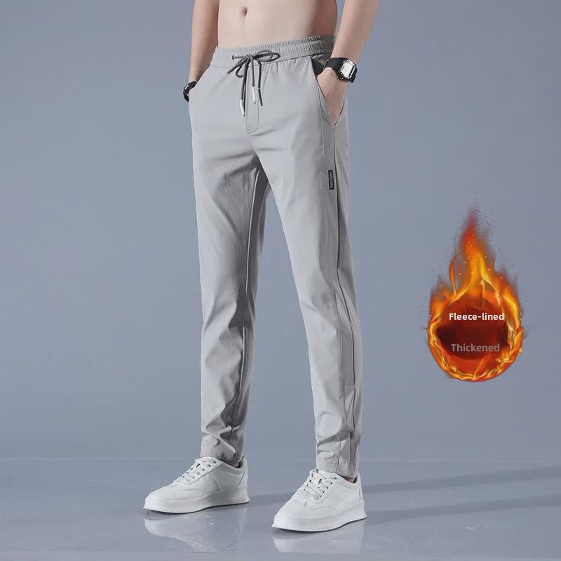 Men's Korean Black Label Autumn/Winter Thickened Velvet Light Business Pants, Large Size.
