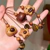 Tiger Eye Wooden Little Bear Dog Necklace: Women's Cute Beaded Sweater Chain for Autumn/Winter.
