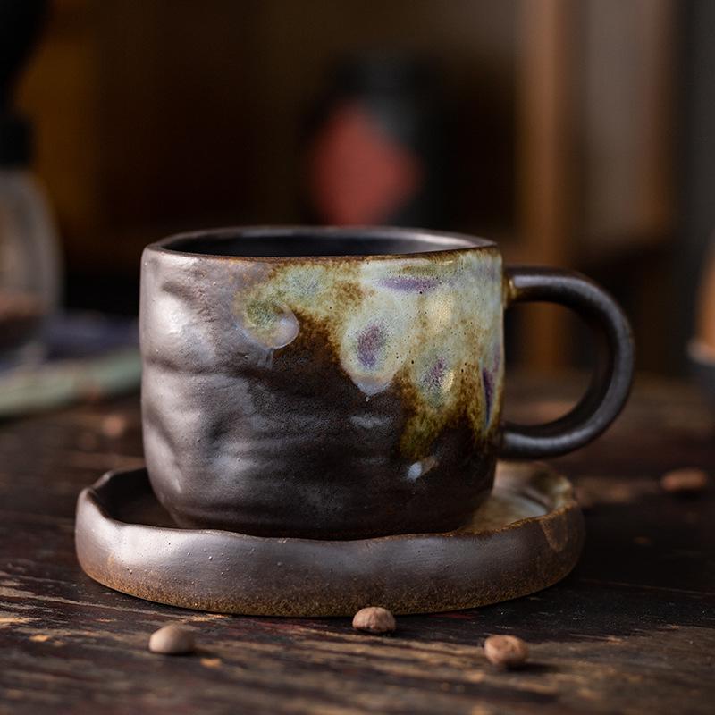 Retro Ceramic Kiln-Glazed Mug & Saucer - Customizable Logo