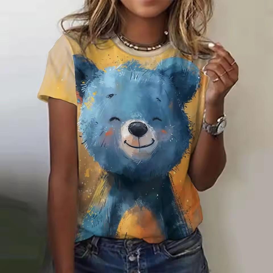 Women's T Shirt Cat Casual Short Sleeve Round Neck Regular Tops Daily Print Rainbow Summer