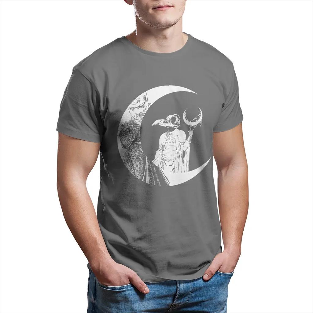 Men's Moon Knight Print T-Shirt 100% Cotton Garment Funny Short Sleeve Crew Neck Trend High Quality Spring Summer